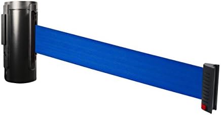 Visiontron WM100SB-BL Wall Mount Retractable Belt PRIME Barriers Smooth Black w/10ft Blue Belt, Standard Belt End