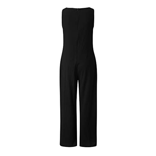 Corriee Jumpsuits for Women Casual Cotton Linen Solid Jumpsuit Sleeveless Wide Leg Loose Long Pant Romper Pockets Black