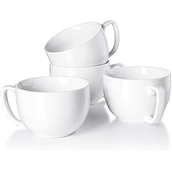 Teocera Porcelain Jumbo Mugs with Handle - 16 oz for Cappuccino, Coffee, Latte, Soup, Cereal, White - Set of 4