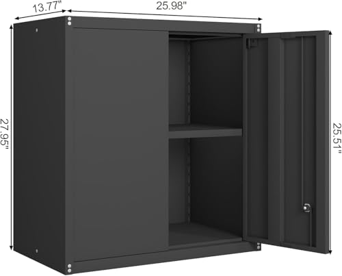 GREATMEET Metal Wall Cabinet, Wall Mounted Storage Cabinet with Lock for Garage Storage, Floating Cabinet with Doors and Adjustable Shelf for Utility Room,Tool Cabinets