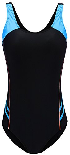 Womens One Piece Swimsuit Bathing Suit Chlorine Resistant For Athletic Sport Training Exercise (XXXL/US (16-18), Black)