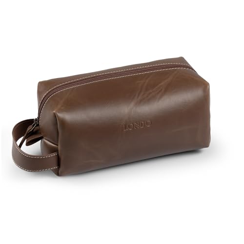 Londo Kosmetiktasche aus Leder & Reiseuhrenbox Hochwertiger, stilvoller, langlebiger schützender Aufbewahrungs-Organizer für Toilettenartikel & vielseitiges Zubehör, Braun, Kosmetiktasche aus Leder