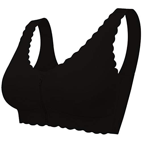 Women Wirefree Bra,Crytech Soft Stretchy Seamless Wireless Front Zipper Push Up Bralet Ultra Breathable Supportive Front Zip Closure Lift Sport Crop Tank Bra for Fitness Workout (Medium, Black)