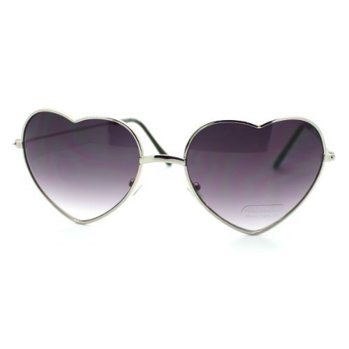 Small Thin Metal Heart Shaped Frame Cupid Sunglasses (Silver Smoke)