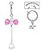 Fake Belly Navel Non Clip on Piercing Cz & Pink Bow Long Dangle Ring