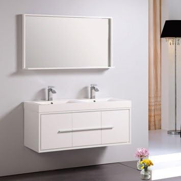 Dowell D078 48" Double Sink Wall Mount Bathroom Vanity & Polymarble Sink Set 18" D White