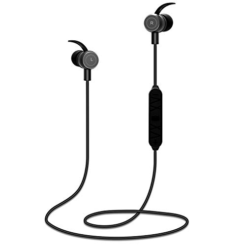 Wireless Headphones, Waterproof Built-in Mic Bluetooth Earphones, with Magnetic Connection, Noise Cancelling in-Ear Earbud Headphones for Sports, Exercise, Running, Gym (Black)