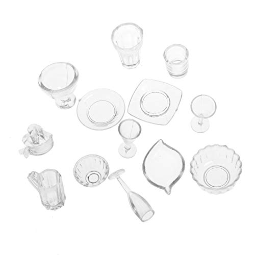 WSSROGY 1:12 Miniature 26pcs Clear Dishes/Cups/Bowls Set Dollhouse Kitchen Timeless Miniatures Accessories