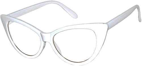 OWL Retro Cat Eye Vintage Sunglasses White Frame Clear Lens OWL