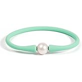 MINGHANG 9-11mm Silicone Edison Freshwater Pearl Bracelets,Womens Charm Bangle Jewelry,Colored Dainty Personalized Stretch Mood Rubber Bands for Men and Women 6.5'' 7'' 7.5''