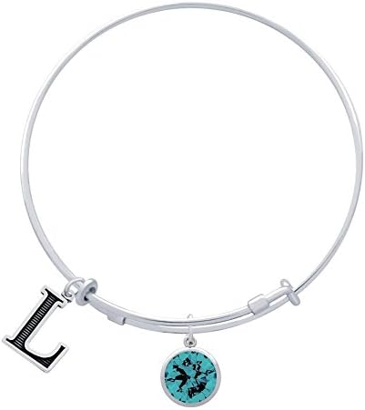 Jenaforte .925 Sterling Silver Expandable Charm Bangle Birthstone &amp; Initial Charms L-DEC