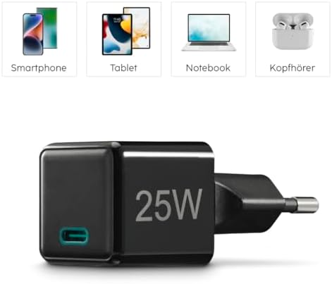Chargeur Rapide 25W USB C, Super Mini, Compatible iPhone, Samsung, PD et Qualcomm Quick Charge QC 3.0, Recharge Optimisée, SoC Utra Compact, Noir