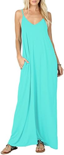 Iandroiy Women's Summer Casual Plain Flowy Swimwear Cover Up Loose Beach Cami Maxi Dresses with Pockets