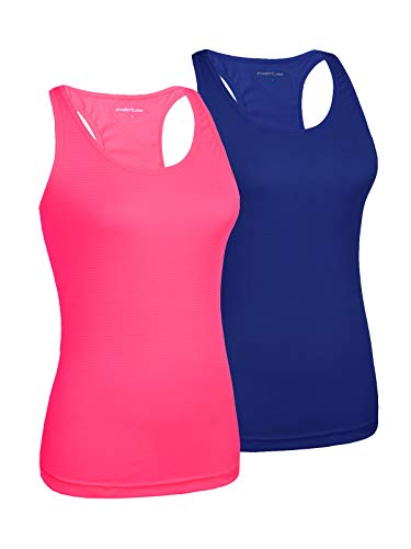 Fastorm Women's 2 Pack Running Tank Tops for Women Active Racerback Dry Fit Tank Top Cerulean Blue-Neon Pink L