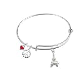 65 mm, Expandable Bangle bracelet, Je Suis Paris, Paris Remembrance, with Eiffel Tower, Peace Sign and Heart charms, Qty: 1