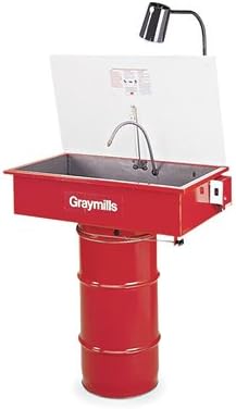 Graymills DMD232 Drum Mounted Solvent Parts Washer, 16 g with Retractor Cable and Light, 115V, 1 Phase, Red