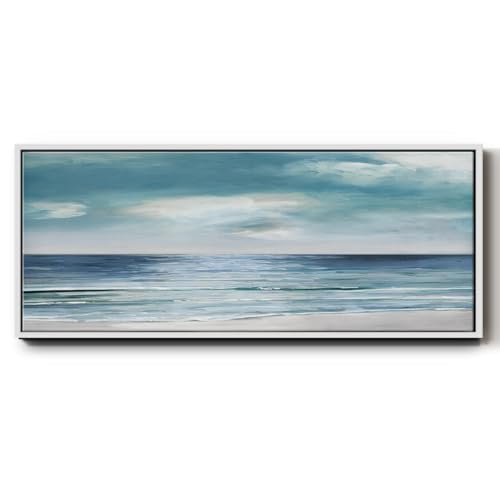 Renditions Gallery Floater Framed Art For Home Blue Silver Shore Artwork Wall D…
