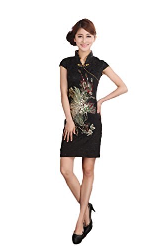 King Ma Womens Chinese Cheongsam Embroidery Dress Brocade Gown