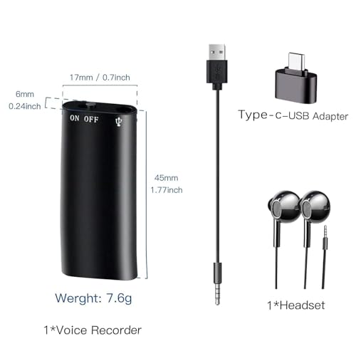 Voice Recorder, Voice Activated Recorder, 20 Hours Continuous Recording, 600 Hours Recording Memory, HD Sound Quality, for Meetings Lectures Interviews Classes Concert