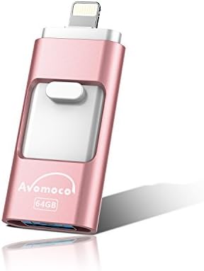 Avomoco 64GB USB 3.0 Flash Drive for iPod/iPhone/iPad/Android &amp; Computers 100% Real Capacity 3 in 1 External Storage Memory Stick Adapter Expansion (64GB, Pink