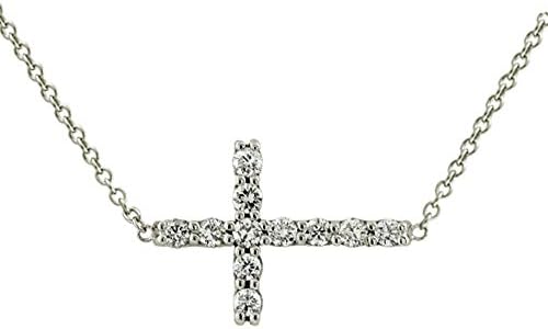 Diamond 14K White Gold Sideways Spiritual Cross Religious Jewelry Pendant Necklace
