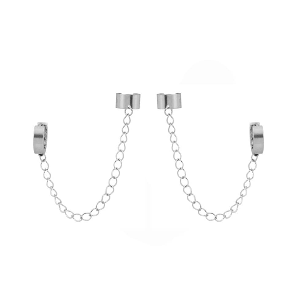 Cartilage Wide Cuff Drop Dangle Small Hoop Earrings for Women Men Boys Punk Hypoallergenic Stainless Steel Clip On Huggie Little Hoops Crawler Climbers Threader Chain Earrings Son