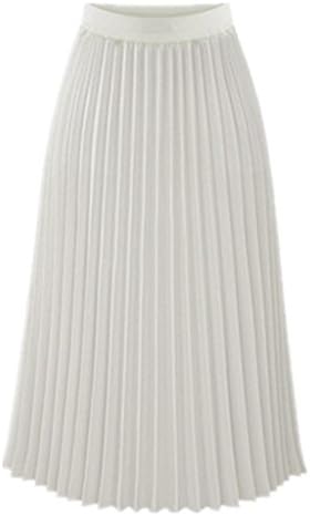 Season Show Women's High Waist A-line Retro Elegant Pleated Midi Skirt White S