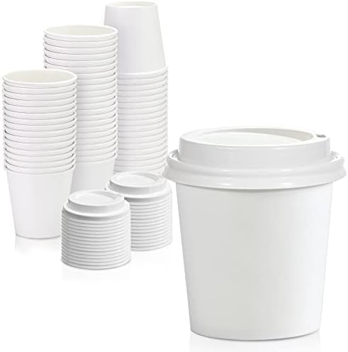 100 Pack] 4 Oz Disposable White Paper Cups with White Lids - On the Go Hot  and Cold Beverage All-Purpose Sampling Portion Cup for Coffee, Espresso,  Cortado, Water, Juice and Tea, Food