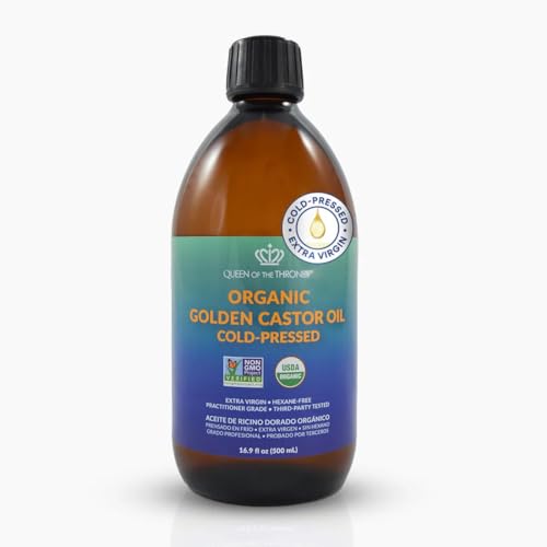 QUEEN OF THE THRONES Organic Golden Castor Oil - 500mL (16.91 Fl Oz (Pack of 1)) | 100% Pure & Expeller Pressed for Hair, Skin & Digestion | Hexane Free | USDA Certified