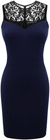 Heloise Women's Sleeveless Bodycon Little Navy Blue Cocktail Party Dress with Black Lace Top (XL, Navy)