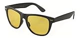 Men and Women Unisex Yellow Night Driving Spring Temple Wayfarer Sunglasses Eyeglasses, Yellow Lens for Better Night Vision, Black (Microfiber Pouch Included)
