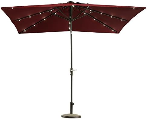 Outdoor Sunshine 7x9 Feet Rectangular Solar Powered LED Light Patio Umbrella Push Button Tilt and Crank (Base not Included)