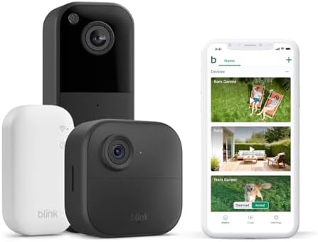 New Blink camera (Outdoor 4) + New Blink Video Doorbell (Black)| Wireless HD smart security camera, two-year battery life, enhanced motion detection| 1 camera system with Sync Module Core incl.| IP65