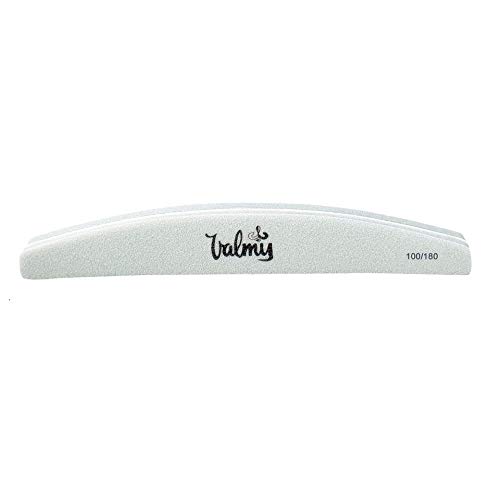 Valmy Professional Nail File - Manicure and Pedicure Tool for Natural and Acrylic Nails Care - Half-Moon Type (100/180, Pack of 10)