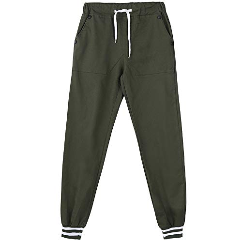 TIMEMEANS Fashion Men's Casual Solid Loose Patchwork Pocket Sweatpant Trousers Jogger Pant Army Green - Thumbnail 3