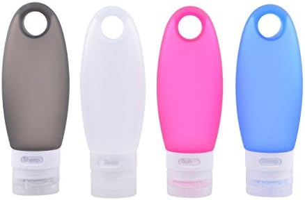 iCarenis Travel Bottles Silicone Containers Set, Leak Proof TSA Approved Cosmetic Containers Tubes For All Liquid Toiletry, 3.3 oz, Set of 4