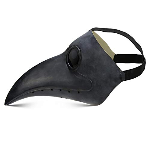 Townshine Plague Doctor Bird Mask Latex Long Nose Beak Cosplay Steampunk Halloween Mask Costume Props Black