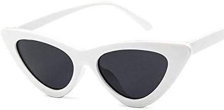EYESWING New Fashion Vintage Sunglasses for Women Retro Cat Eye Triangle Eyewear Small Plastic Frame (White Frame/Gray Lens)