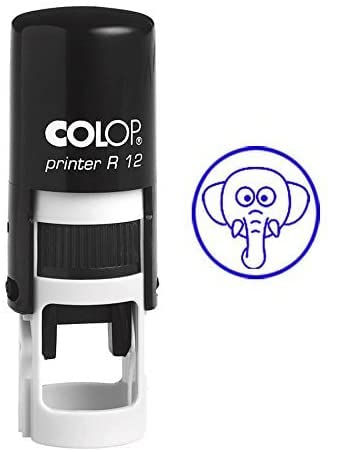Elephant FACE Self Inking Mini Rubber Stamp Colop Round Decorative Teachers Stamps 12mm