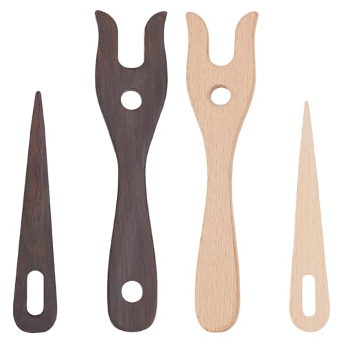 FREEBLOSS 4pcs Wood Knitting Fork and Needle Kit Weaving Tools Wooden Knitting Tools Wooden Knitting Fork Original Color and Walnut Wood Color Knitting Fork Set Easy Knitting Tool