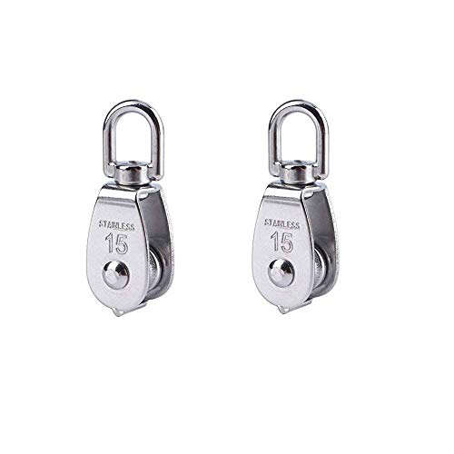 Nxtop Stainless Steel Wire Rope Crane Pulley Block M15 Lifting Crane Swivel Hook Single Pulley Block Hanging Wire Towing Wheel 10Pcs