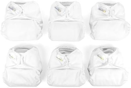 Elemental Joy Reusable One-Size Pocket Cloth Diapers - 6 Pack - Fits Babies 8 to 35+ Pounds - Inserts Sold Seperately (White)