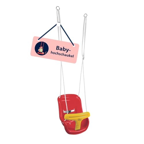 HUDORA Babyschaukel höhenverstellbar 120-180 cm in rot/gelb für den Garten I Baby Swing Outdoor I Kinderschaukel mit Sicherheitsbügel und Anschnallgur