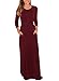 Women's 3 4 Sleeve Crewneck Long Maxi Casual Plain Dress XX-Large Red
