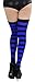 ToBeInStyle Women's Wide Vertical Striped Thigh Hi Stockings (Black w/Royal Blue Stripes)