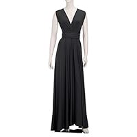 Simcat Women Wedding Evening Dress Gown Maxi Dress Double V Neck Elegant Long Bridesmaid Dress Chiffon Cocktail Evening Dress (Black,S)