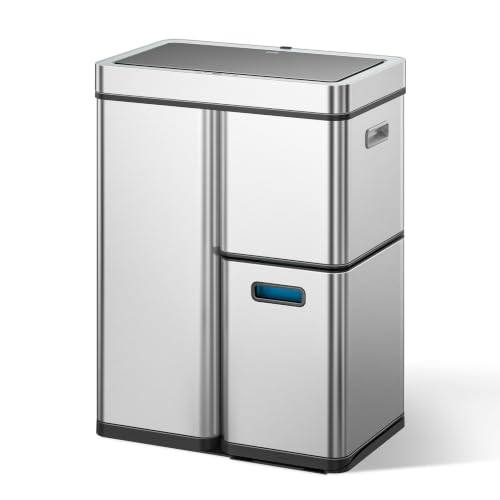 EKO Mirage Plus Mülltrennsystem mit 3 Fächer, 2 x 15 L und 30 L, Recycler Mülleimer mit Sensor, 3 Kunststoff Inneneimer, Automatischer Abfalleimer mit