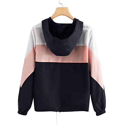 Women's Long Sleeve Hooded Zipper Pockets Sport Coat Patchwork Raglan Windproof Windbreaker Baseball Jacket Sweatshirt(Pink, XL)