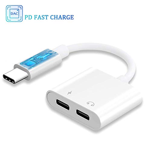 USB-C Headphone and Charger Adapter, Dreamvasion Type C to USB C DAC Audio Jack and PD Fast Charging Converter Splitter Compatible for Huawei Mate 20 20 Pro/Huawei P20 P20 Pro/Google Pixel 3 3 XL