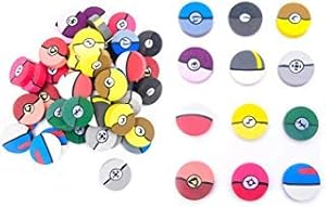 Image of 60 1-Inch Poke Ball Erasers for Kids - Pokemon Ball Inspired Designs Materials Won't Smudge or Tear Paper - Great for Homework Rewards, Party Favors, and Art Supplies
